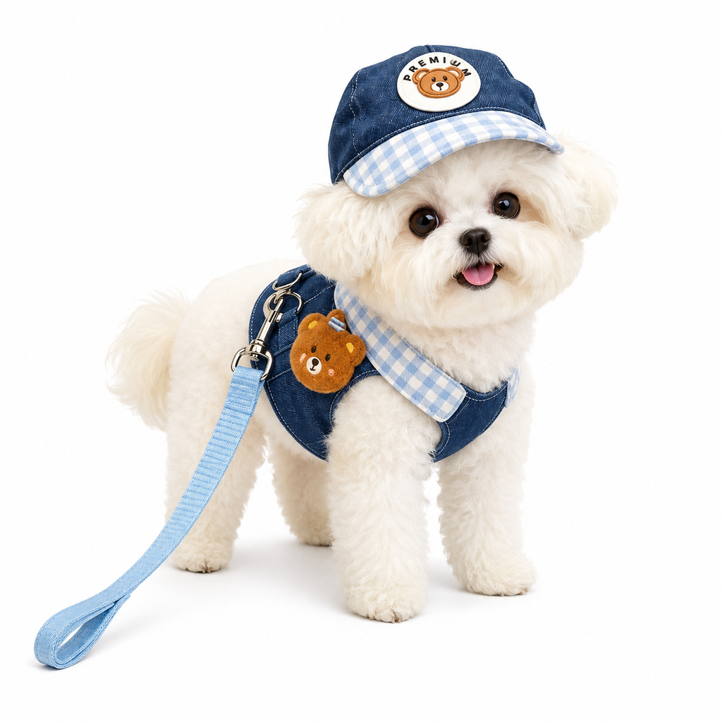 Dog Clothes 2026 New Dog Harness and Leash Set Denim Pet Vest with Sun Hat for Small Dogs Cats Puppy