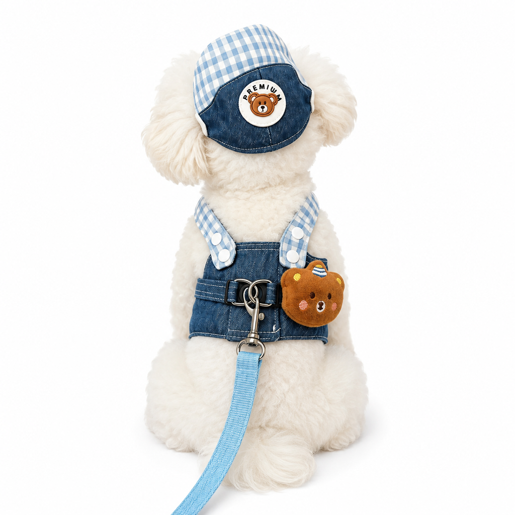 Dog Clothes 2026 New Dog Harness and Leash Set Denim Pet Vest with Sun Hat for Small Dogs Cats Puppy