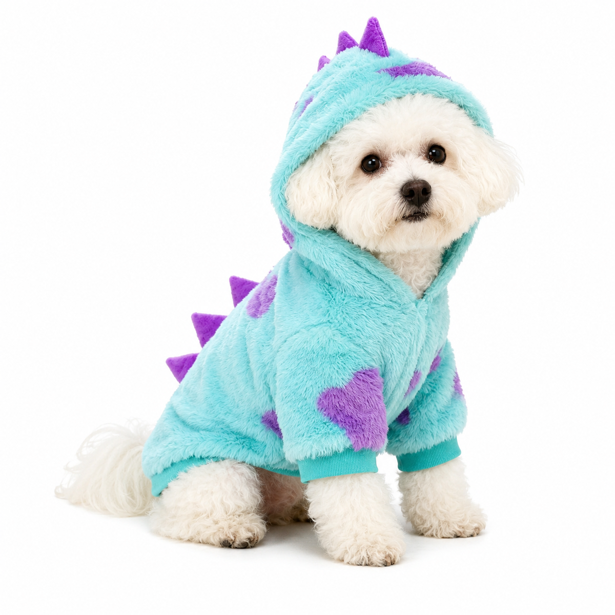 Dog Pet Clothes Hoodies Dinosaur Purple Polka Dots Warm Plush Small Puppy Medium Dogs Clothing Winter Autumn Thick Comfortable