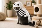 Dinosaur Skeleton Glow in Dark Cat Costume, Plush Halloween Pet Hood Outfit