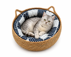 Katzenbett Haus Hundezwinger Rattan Stroh Geflochtenes Kätzchenkissen Korb Zelt Kratzbaum Welpenhöhle Nestmatte Indoor Haustierbedarf