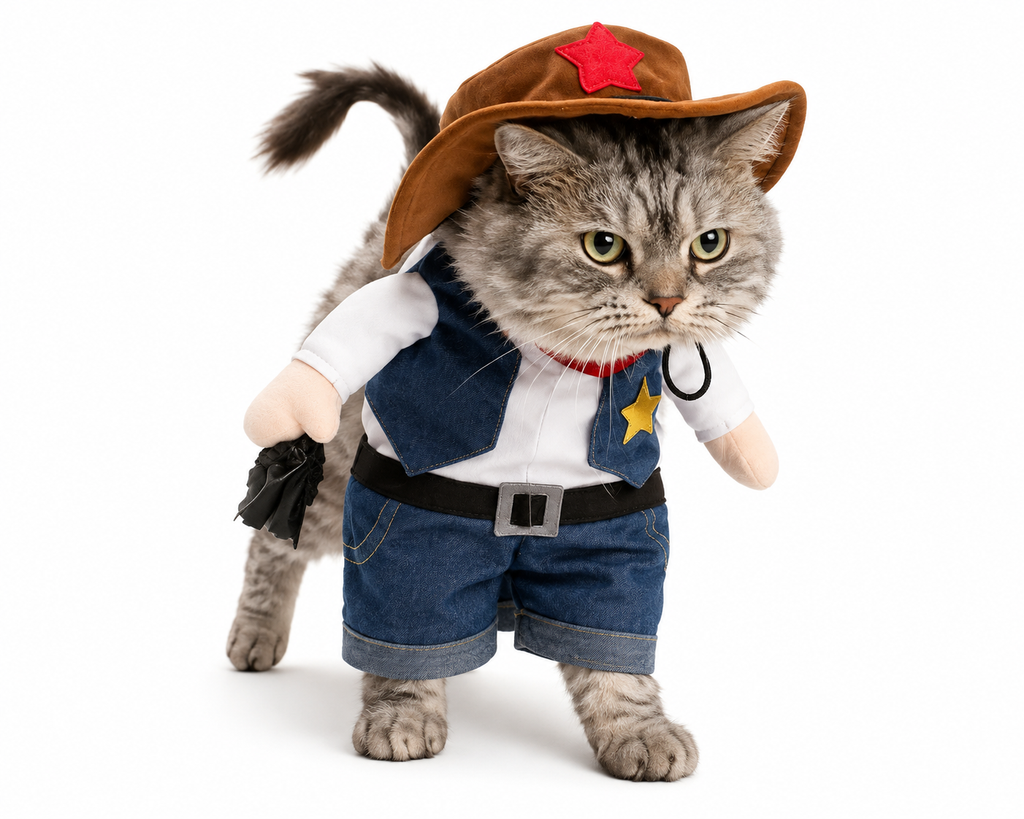 Cowboy Verwandlungs-Haustierkostüm Lustiges Katzen-Cosplay-Outfit mit Hut Halloween-Weihnachtsfeier-Verkleidungskleidung für kleine und mittelgroße Tiere