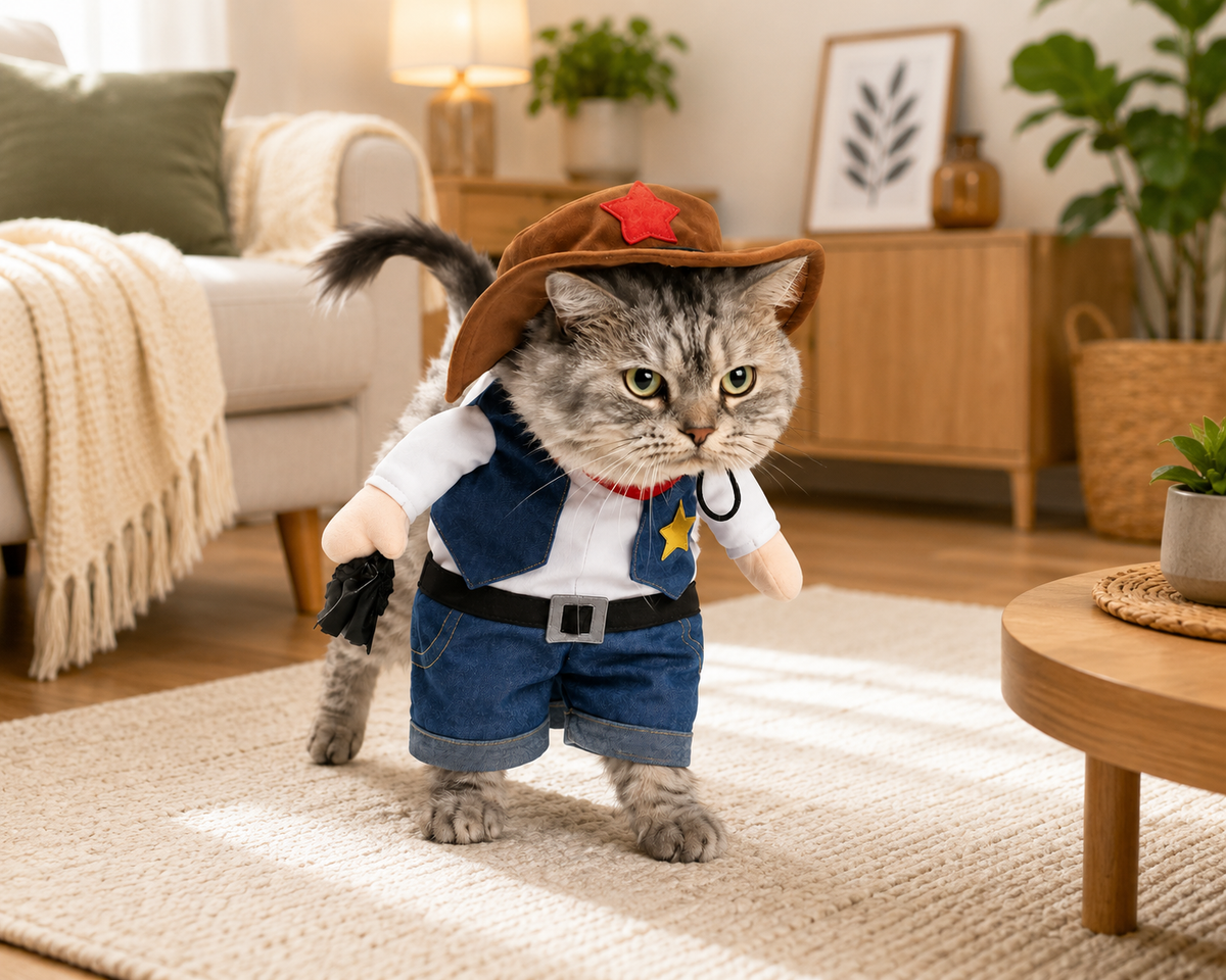 Cowboy Transformable Pet Costume Funny Cat Cosplay Outfit with Hat Halloween Christmas Party Dress Up Clothes for Small Medium