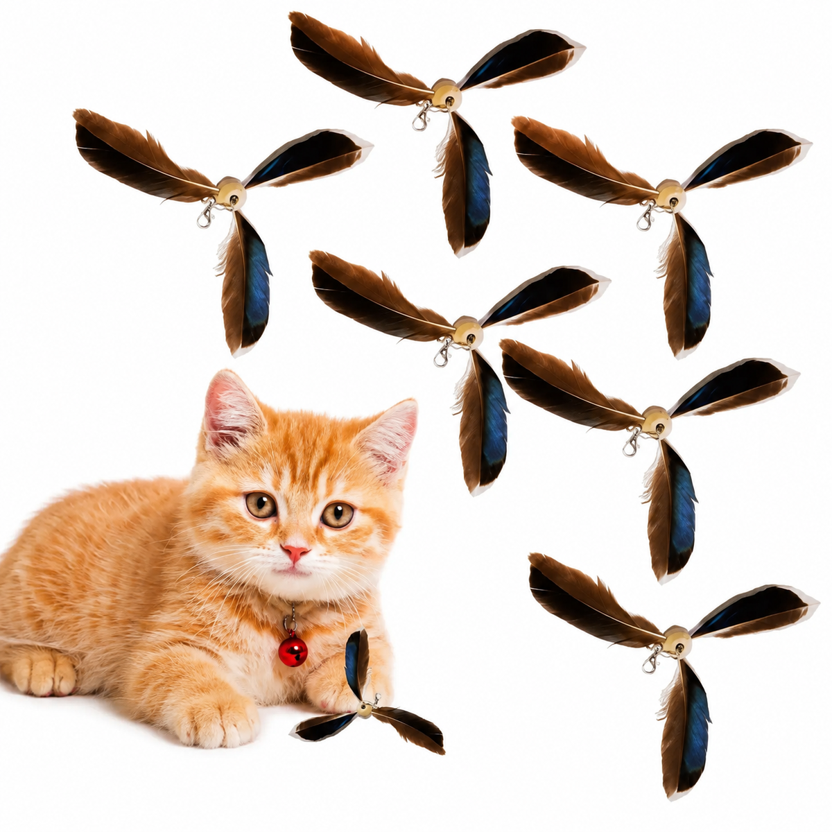 6Pcs/set Cat Feather Wand Interactive Cat Feather Replacements Cat Accessories For Indoor Cats Kitten Exercise