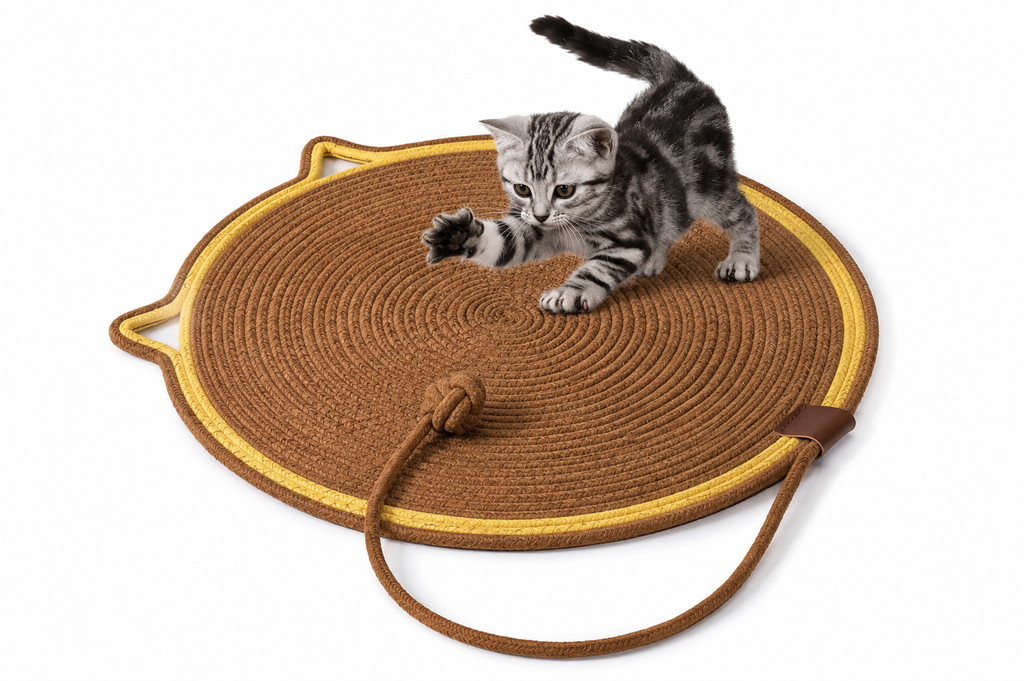 Cat Scratching Mat, Durable Cotton Rope Cat Scratcher with Self-Play Ball, 2-in-1 Sleeping & Claw Care Pad, Summer Use