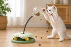 Cat Feeder Toy for Indoor Cat Slow Feeders Spring Toy Funny Track Ball Roller Turntable Exercise and Playing
