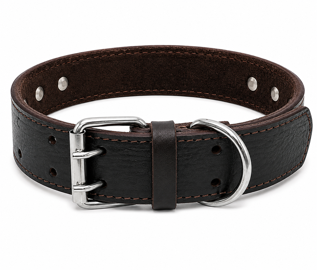 Benepaw Robustes Echtes Leder Hundehalsband mit Kontrollgriff, modisches, strapazierfähiges Schwerlast-Haustierhalsband für mittlere bis große Hunde