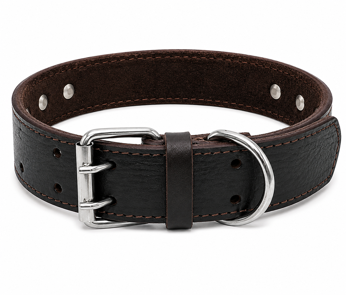 Benepaw Sturdy Genuine Leather Dog Collar Conrol Handle Fashion Durable Heavy Duty Pet Training Collar For Medium Large Dogs