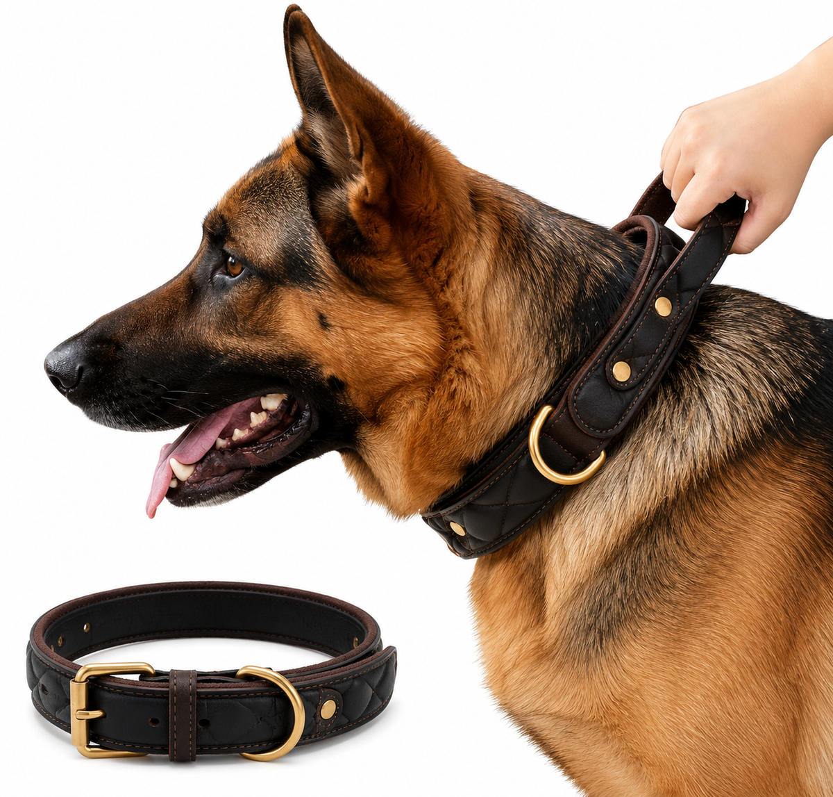 Benepaw Sturdy Genuine Leather Dog Collar Conrol Handle Fashion Durable Heavy Duty Pet Training Collar For Medium Large Dogs