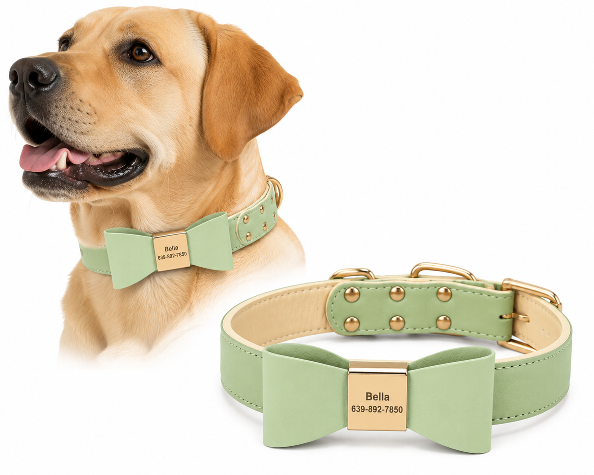 Custom PU Leather Dog Collar Soft Bowknot Pet Collars 8 Colors Free Engraved Name Puppy Cat Necklace for Small Medium Large Dogs