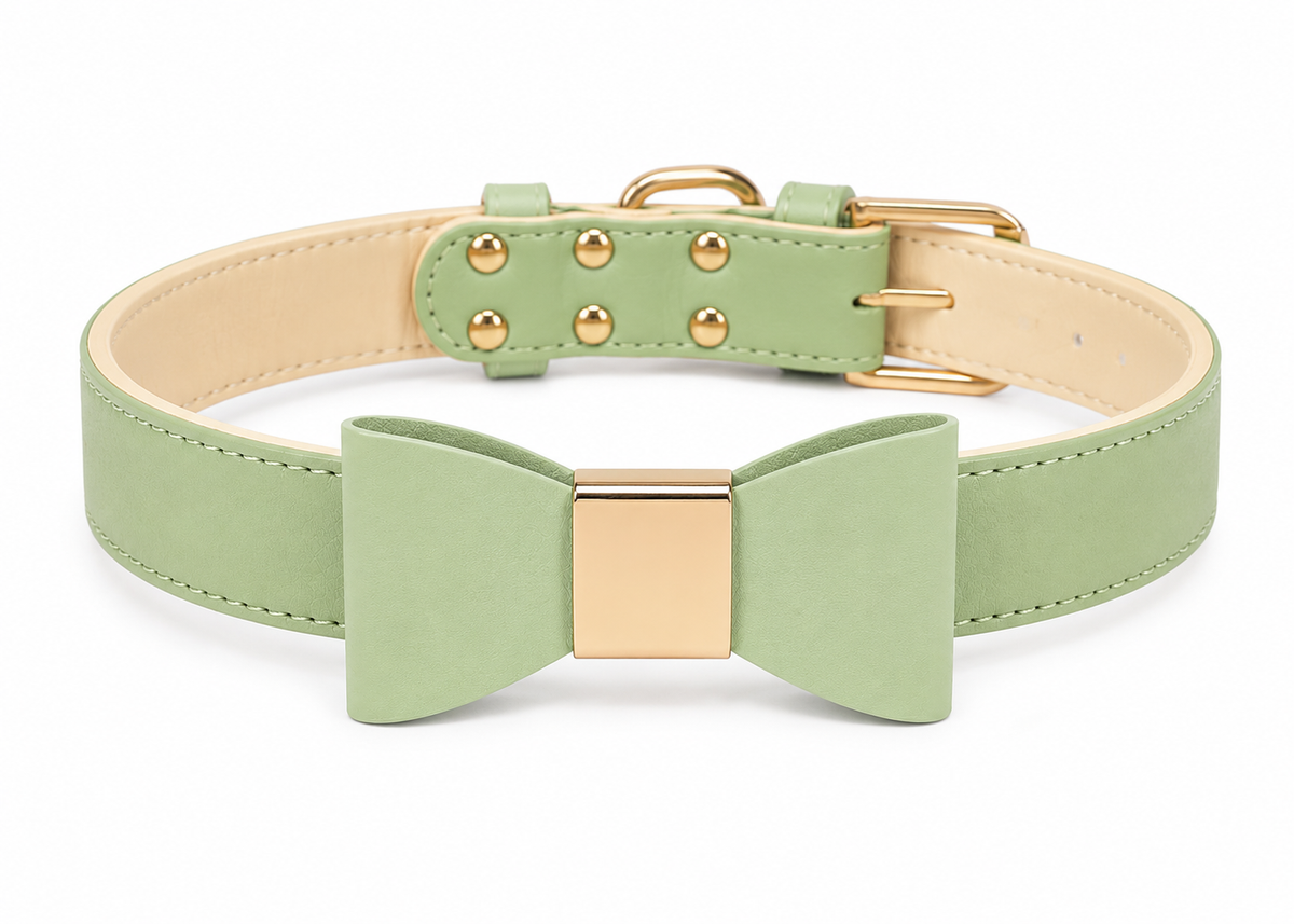 Custom PU Leather Dog Collar Soft Bowknot Pet Collars 8 Colors Free Engraved Name Puppy Cat Necklace for Small Medium Large Dogs