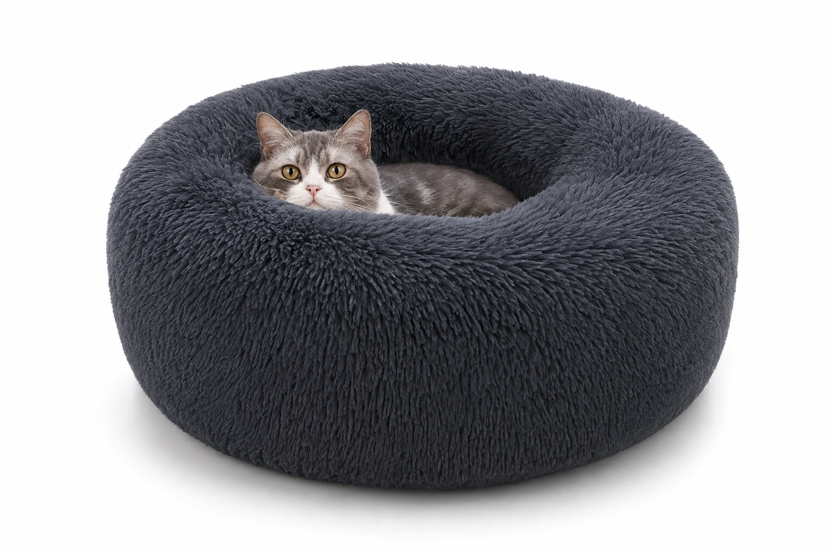 Soft Pet Cat Bed Pad Plush Warm Faux Fur Dog Calm Bed Donut Round Bed Comfortable Sleeping Washable for Small Medium Dog and Cat