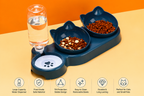 Futternäpfe mit Wasserspender, 3-in-1-Ohrdesign geneigter Katzen-Wasser- und Futternapf-Set mit Schwerkraft-Wasserflasche für Nackenschutz