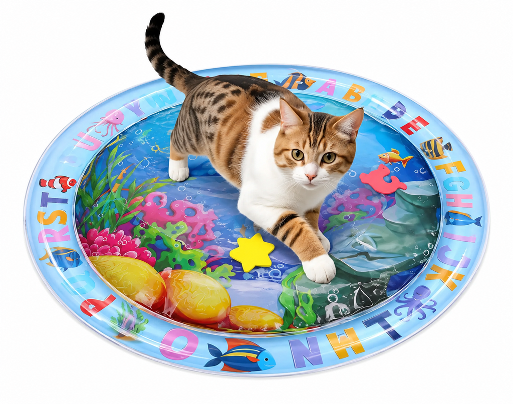 Water Sensory Play Mat Thickened Inflatable Water Mat For Cat And Dog Pet Playmat With Fish Sea Ocean Theme Sensory Toy Water