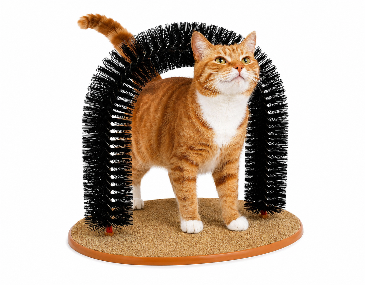 Cat Toy Arch Self Groome Pamper Feline with A Massage Grooming Rubbing Brush with Scratching Pad Toy for Cats Interactive Toys