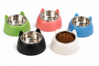 1pc Elevated Stainless Steel Cat Bowl, Inclined Food & Water Dish with Cute Ear Stand, Neck Protection Design for Cats