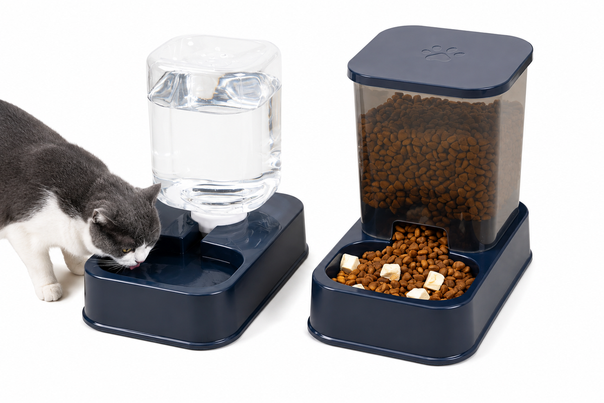 1.2L/1.5L Pet Automatic Feeder Plastic Large Capacity Cat Dog Water Dispenser Feeder Set 3 Colors 2 Styles