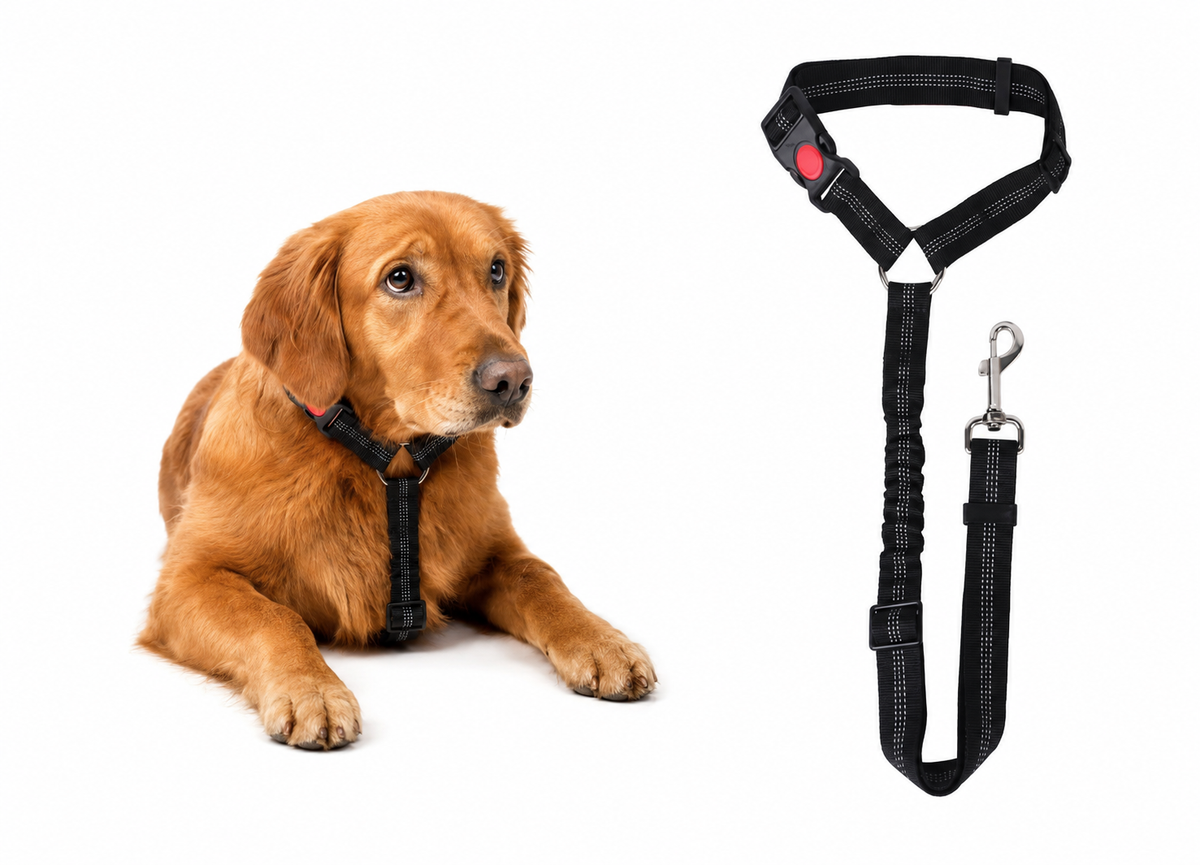 2-in-1 Dog Car Seatbelt Headrest Restraint Adjustable Reflective Pet Safety Seat Belt Clip Buckle Tether Large Medium Small Dogs