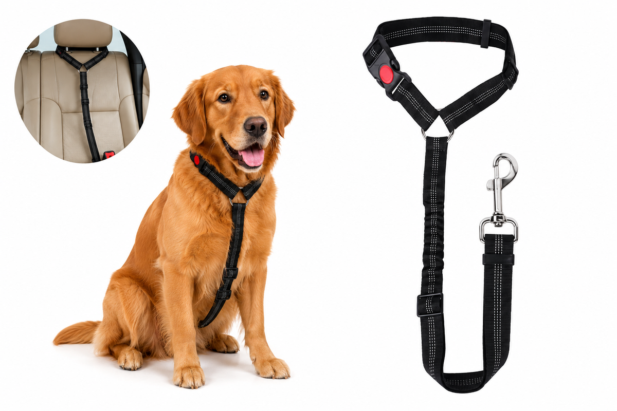 2-in-1 Dog Car Seatbelt Headrest Restraint Adjustable Reflective Pet Safety Seat Belt Clip Buckle Tether Large Medium Small Dogs