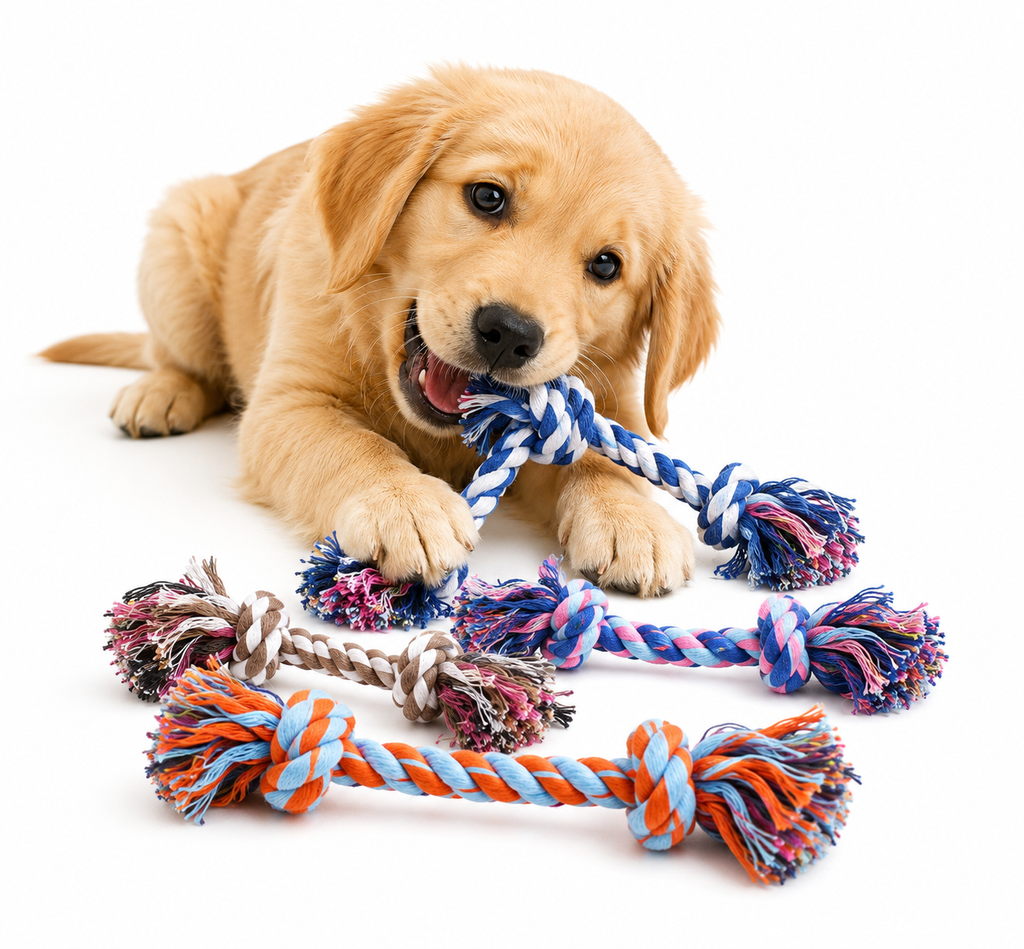 Random Color Pet Dog Toy Bite Rope Double Knot Cotton Rope Funny Cat Toy Bite Resistant and Sharp Teeth Pet Supplies Puppy Toys
