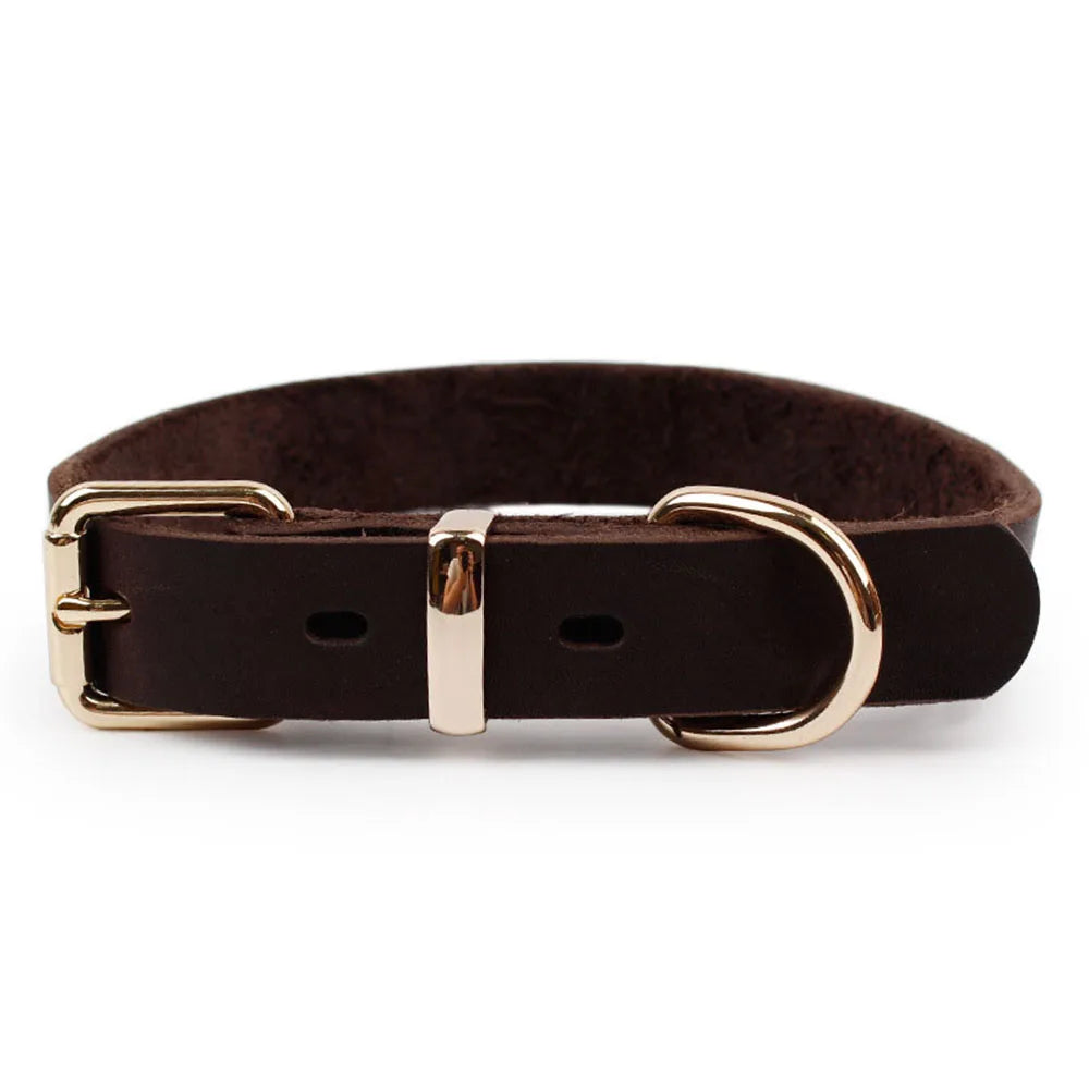 Genuine Leather Dog Collar Real Leather D Ring Dog Collar with Premium Golden Alloy Buckle Adjustable Small Large Dogs Collars