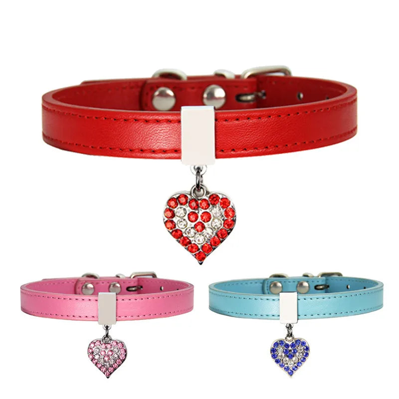 New Leather Dog Collar Adjustable Heart Pendant Dog Collar Princess Puppy Cat Necklace Strap for Small Medium Dogs Pet Supplies
