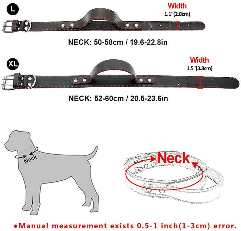 Benepaw Robustes Echtes Leder Hundehalsband mit Kontrollgriff, modisches, strapazierfähiges Schwerlast-Haustierhalsband für mittlere bis große Hunde