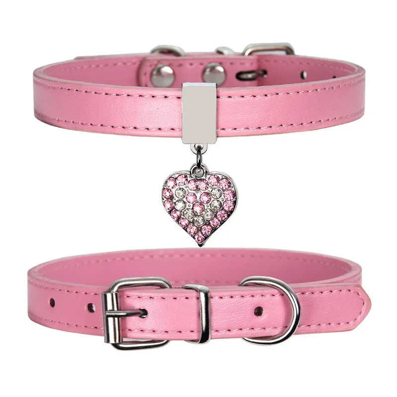 New Leather Dog Collar Adjustable Heart Pendant Dog Collar Princess Puppy Cat Necklace Strap for Small Medium Dogs Pet Supplies
