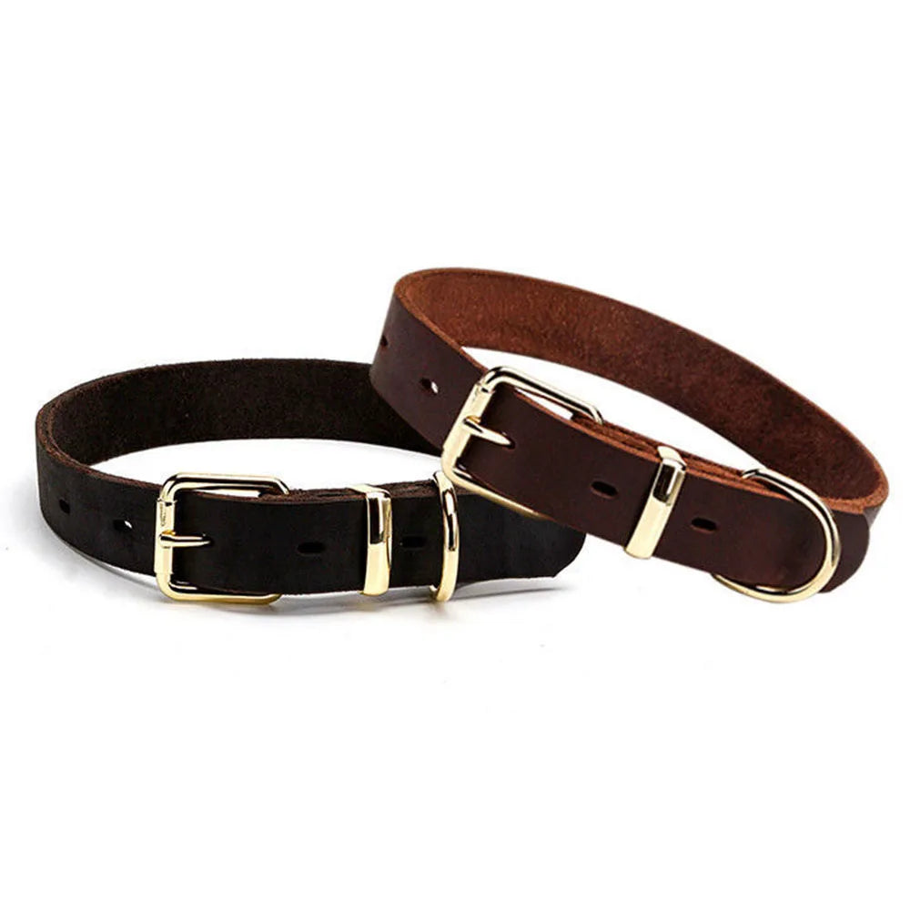 Genuine Leather Dog Collar Real Leather D Ring Dog Collar with Premium Golden Alloy Buckle Adjustable Small Large Dogs Collars