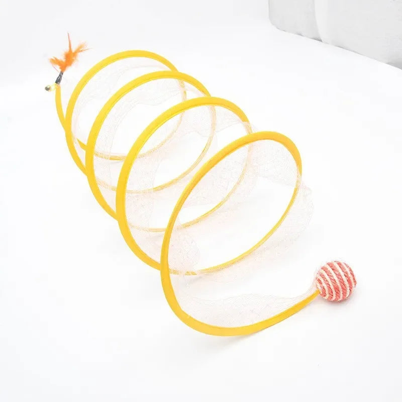 Folded Cat Tunnel S Type Cats Tunnel Spring Toy Mouse Tunnel With Balls And Crinkle Cat Outdoor Cat Toys For Kitten Interactive