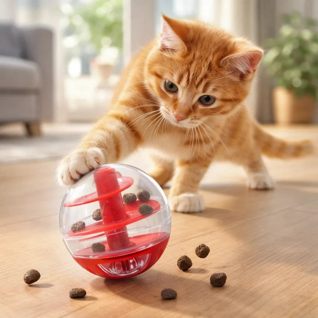 Cat Dispensing Toy, Pet Treat Dispenser, Interactive Feeding Toy for Cats, Amusing Ball for Pets, Without Battery