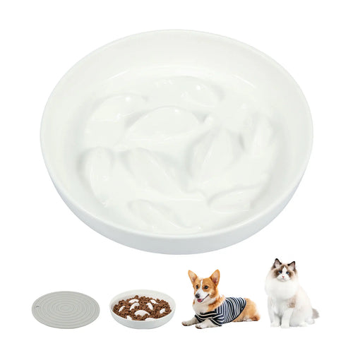 Cat Bowl Slow Feeder Non Slip Mat Raised Edge Pets Eating Anti Vomiting Ceramic Bowl Reusable Healthy Anti-choking
