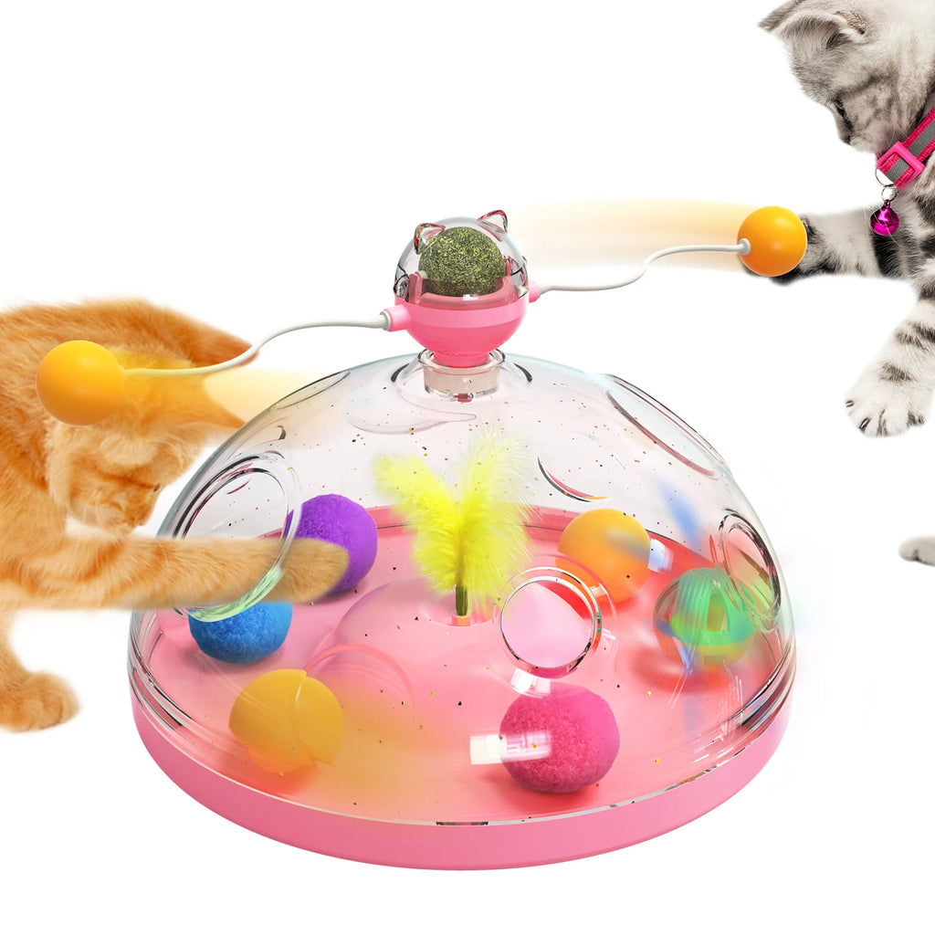 Katzen-Rätselspielzeug für drinnen für Kätzchen Interaktive Spiele Spinnende Kugelbahn & Feder-Teaser-Spielzeug Stimulation des Gehirns Schatzkiste