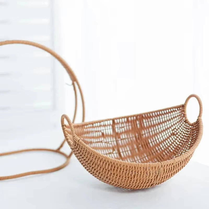Faux Woven Cat Bed Semi Enclosed Cat Cave Bed Waterproof Indoor Cat House Basket Style Pet Bed for Cats