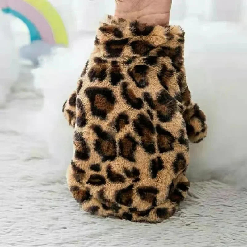 Hundekleidung Kleiner Hund Herbst Winter Mantel Leopardenmuster Fell und Fleece Thermos Welpenkleidung Warmer Hundepullover Niedliche Produkte