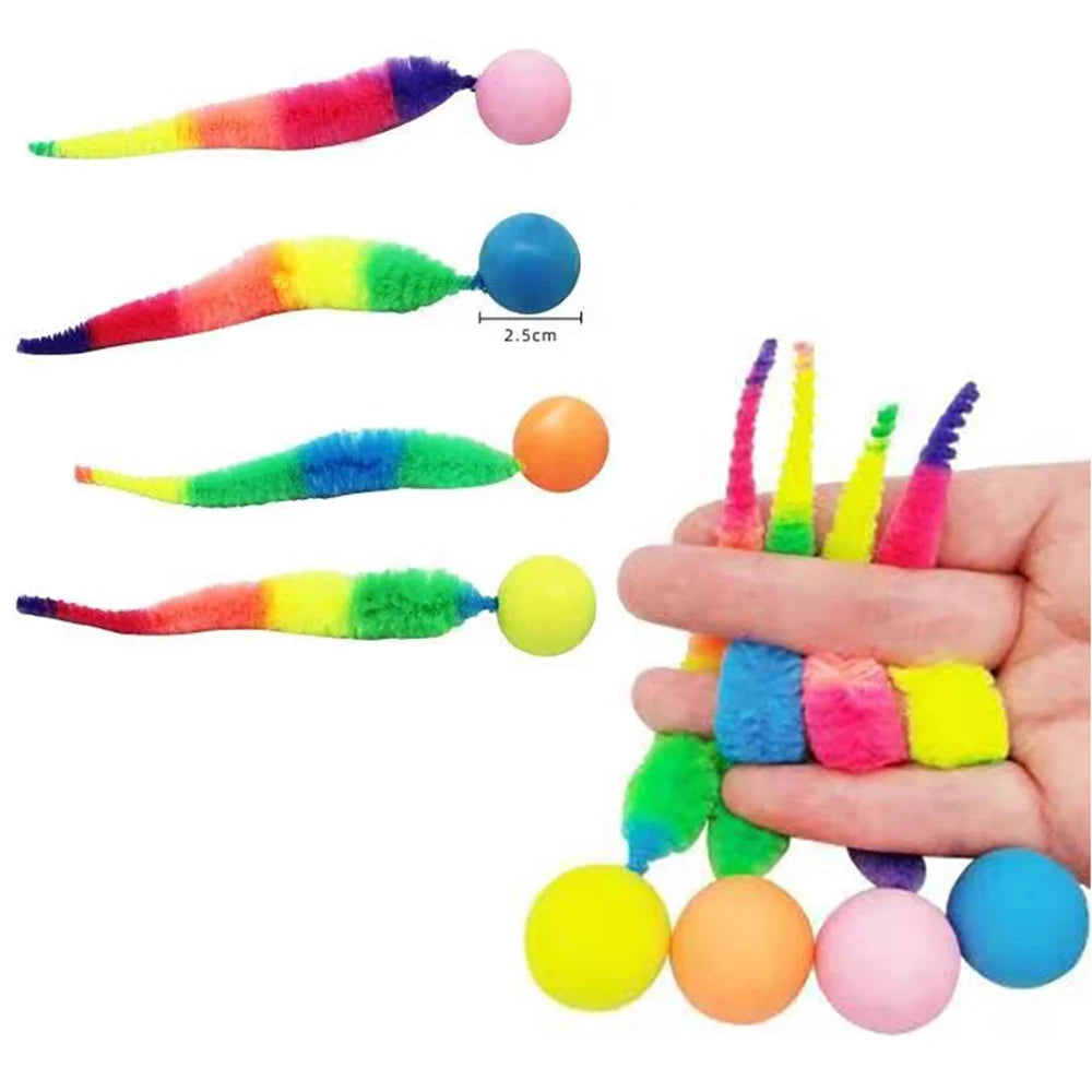 Interaktives Katzenspielzeug: Bunter, springender Ball, Haustierbedarf, Puzzle, Neckerei, Indoor-Katzenwurm, Raupe, elastisches Spielzeug