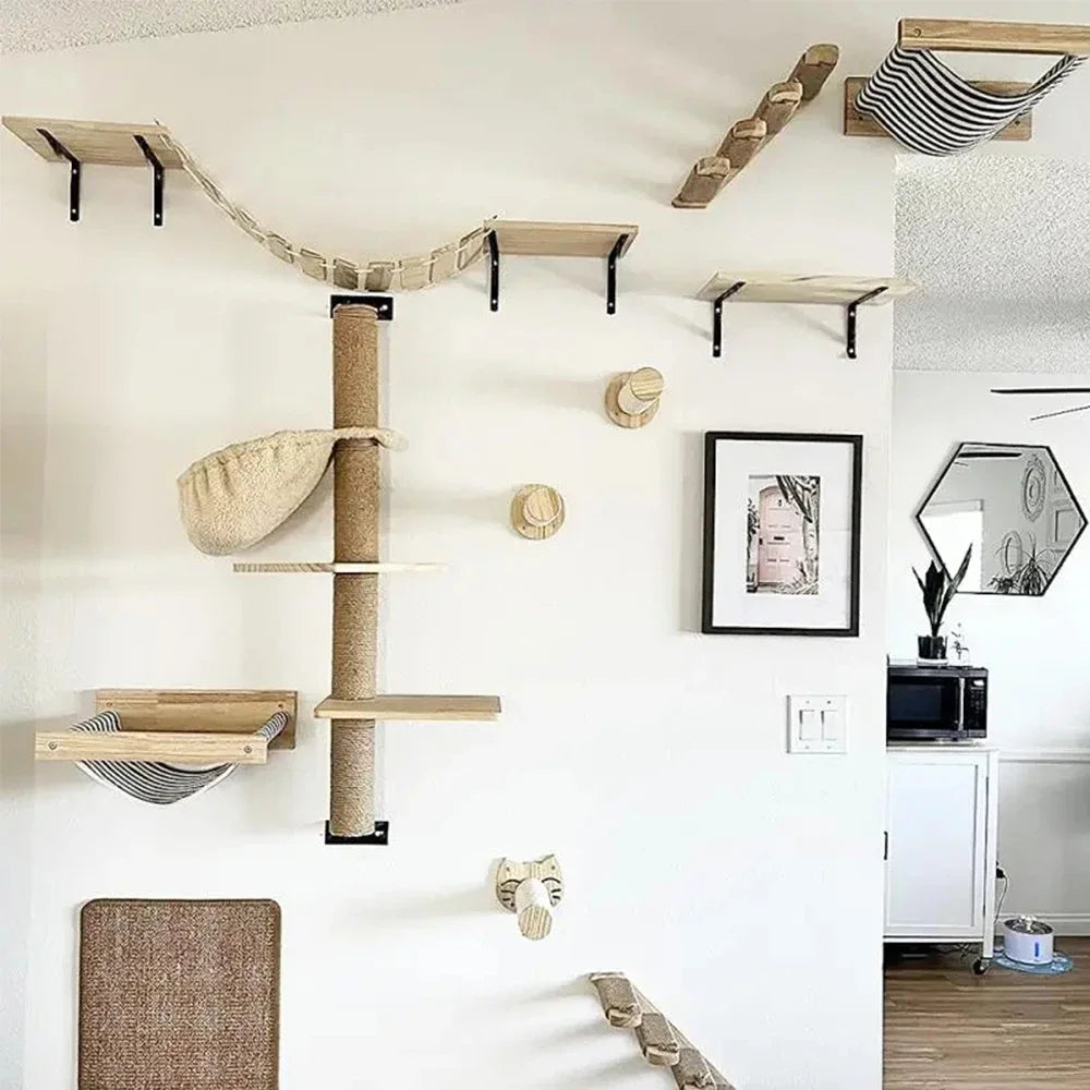 Wandmontiertes Katzenklettergerüst 50cm Katzenkletterleiter Hängematte Aktivität Sisal Katzenkratzbaum Katzenpedal Indoor Katzenhaus