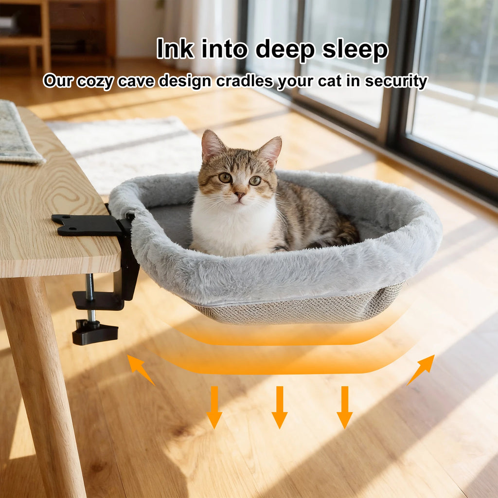 Katzen-Schreibtischbett, einfaches Zusammenklappen, versenktes Design, platzsparend, halbkreisförmige Katzen-Schreibtisch-Hängematte für Heimbüros und Wohnungskatzen