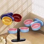 Double Color Pet Cat Feeder High-legged Dual Bowl 360 Rotatable Detachable Suction Cup Feeding Bowl for Cats