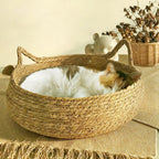 Katzenbett Haus Hundezwinger Rattan Stroh Geflochtenes Kätzchenkissen Korb Zelt Kratzbaum Welpenhöhle Nestmatte Indoor Haustierbedarf
