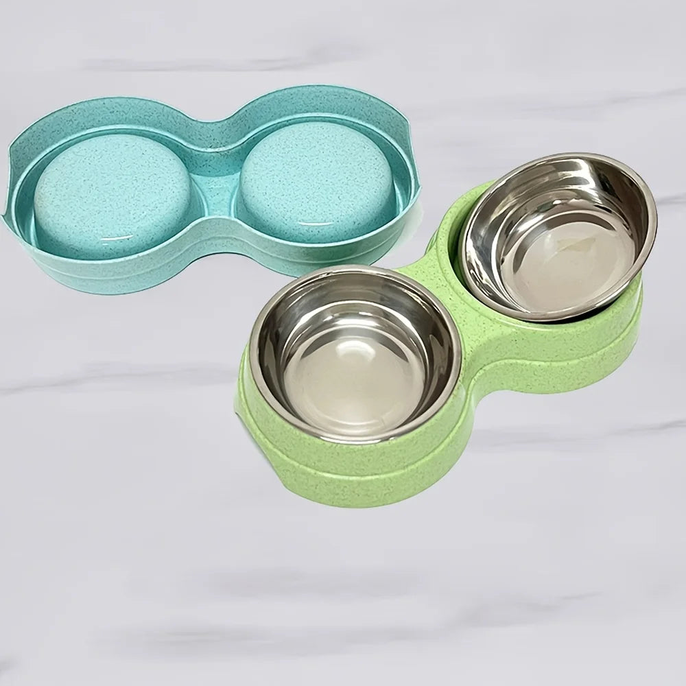 Dual Bowl Stainless Steel Double Pet Bowls for Dogs and Cats - Non-Skid Base - Perfect for Food and Water - Easy to Clean