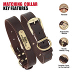 Real Leather Dog Collar Leash Set Personalized Pet Collar With Leash Free Engraving Nameplate For Small Medium Large Dogs