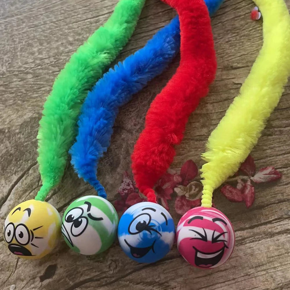 Interaktives Katzenspielzeug: Bunter, springender Ball, Haustierbedarf, Puzzle, Neckerei, Indoor-Katzenwurm, Raupe, elastisches Spielzeug