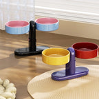 Double Color Pet Cat Feeder High-legged Dual Bowl 360 Rotatable Detachable Suction Cup Feeding Bowl for Cats