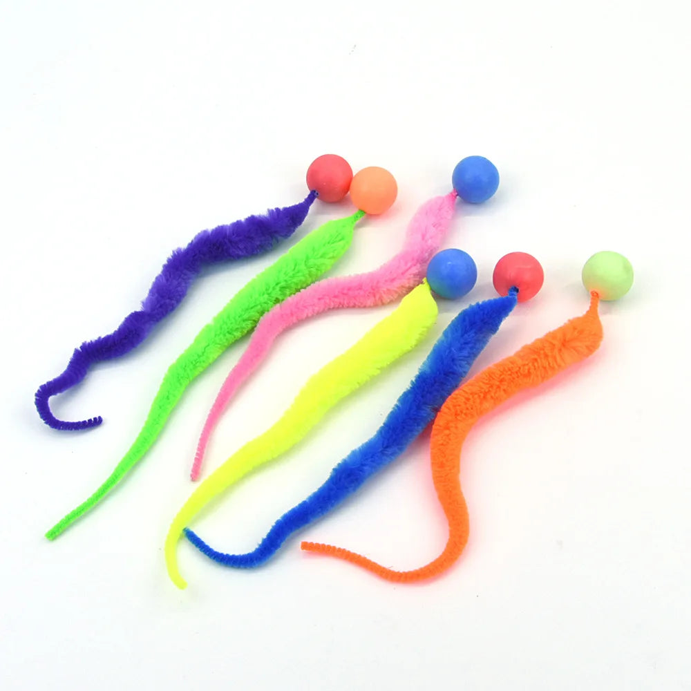 Interaktives Katzenspielzeug: Bunter, springender Ball, Haustierbedarf, Puzzle, Neckerei, Indoor-Katzenwurm, Raupe, elastisches Spielzeug