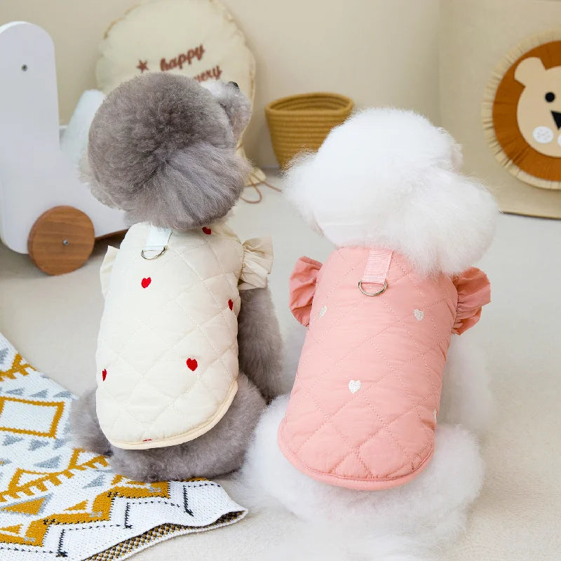 Hundekleidung Haustierkleidung Kleiner Hund Katze Warmer Mantel Herbst Winter Wasserdicht Bequem 24 Love Rüschenärmel Baumwollweste Outfit