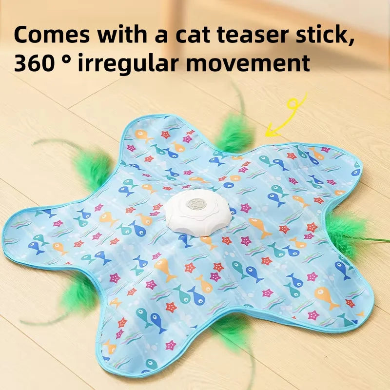 Katzenjagdteppich, Teaserstab, Fünfzackiger Stern Spielzeug, Automatisch Rotierendes Rad, Selbst-Hallo, Versteckhaube, Interaktives Katzenspielzeug