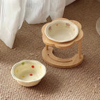 Ceramic Pet Cat Bowl High-legged Wooden Frame Drinking Water Feeding Bowl Cat Dog Pet Supplies Accessories