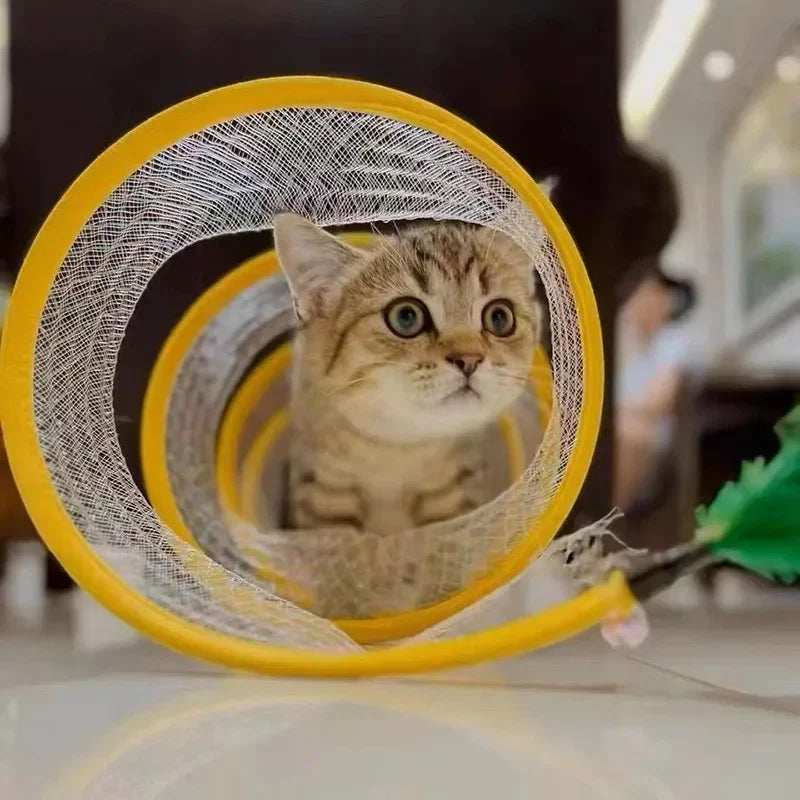 Folded Cat Tunnel S Type Cats Tunnel Spring Toy Mouse Tunnel With Balls And Crinkle Cat Outdoor Cat Toys For Kitten Interactive