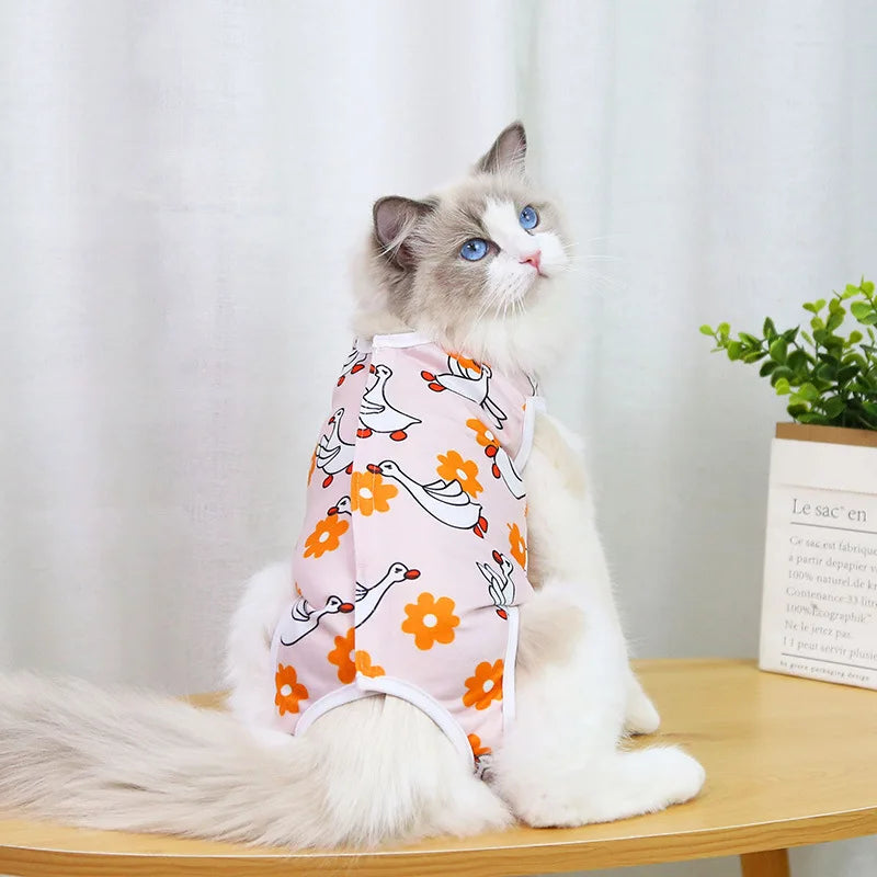 Druck Katzensterilisationsanzug Anti-Leck-OP Nach Genesung Haustierpflege Atmungsaktive Kleidung Frühling Sommer Katzenkleidung Neu
